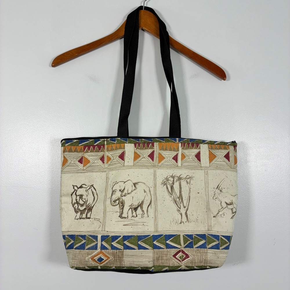 Tote Bag Safari African Animals Tribal Canvas Zipper Tote Boho Travel Eclectic